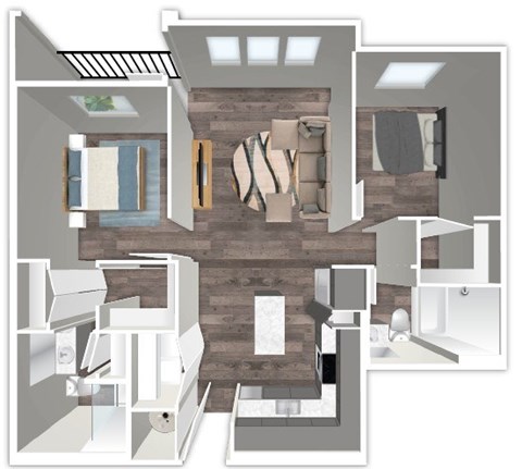 Floor plan for 2 beds, 2 baths, 1241 sqft